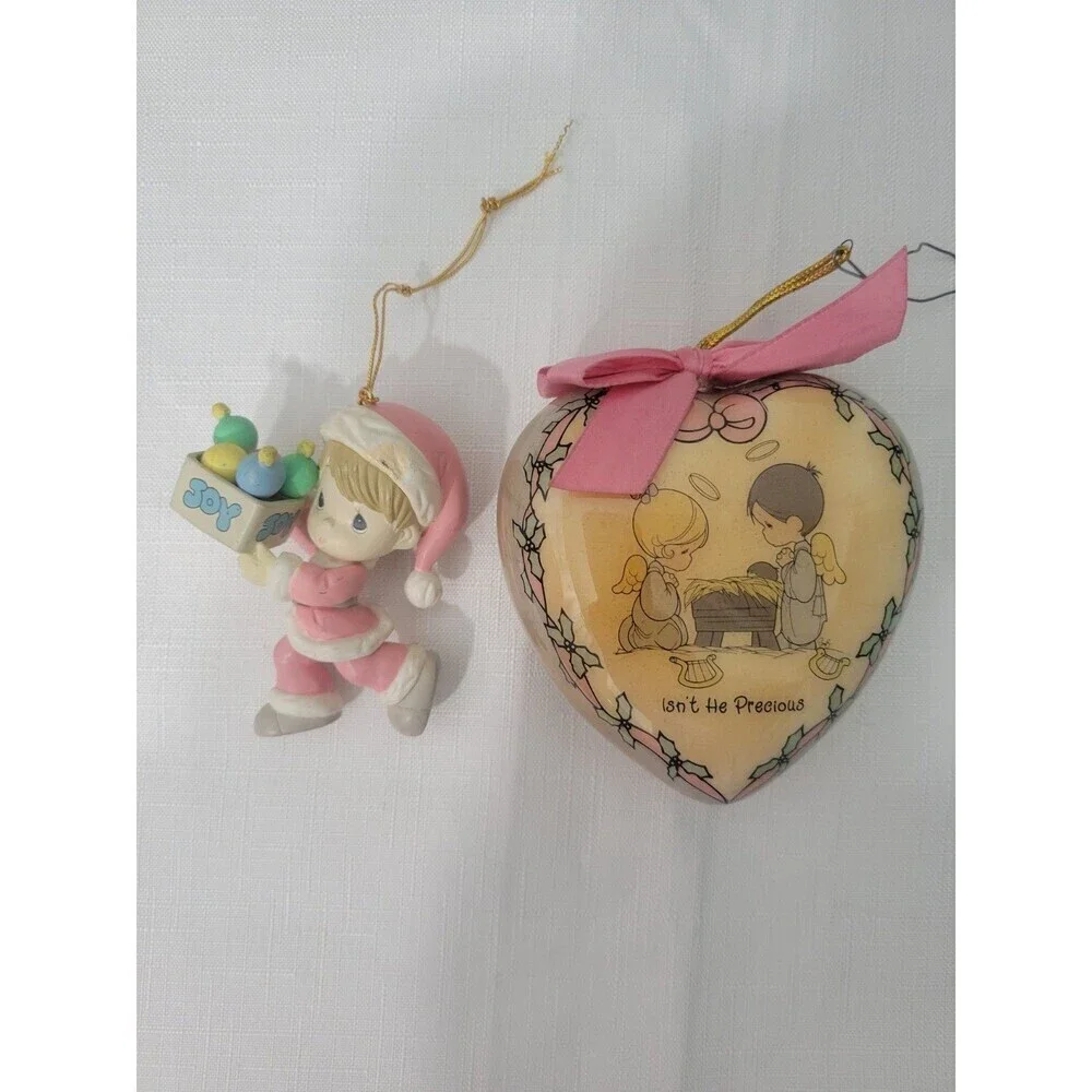 Precious Moments Christmas Ornaments Heart  & Girl 1996 Set Of 2